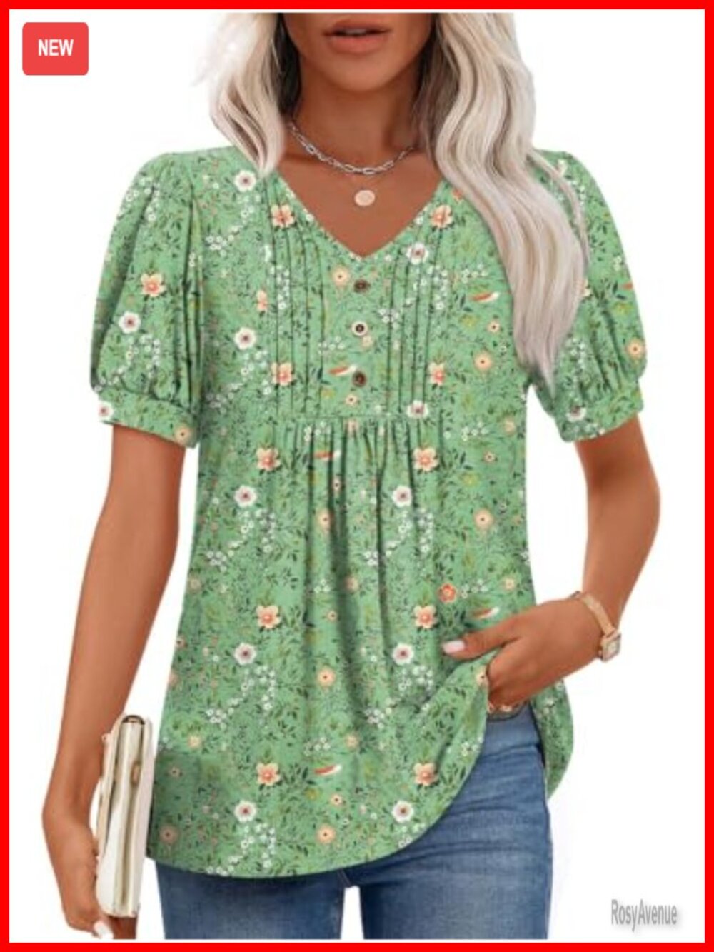 Women's V-Neck Puff Sleeve Tunic Blouse Short Sleeve Summer Top Stretchy